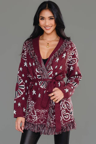 Bandana Nights Fringe Cardigan-Cardigans-Panache Apparel Co.-Summit Lane Boutique, Women's Apparel and Gifts located in Grand Rapids, MI