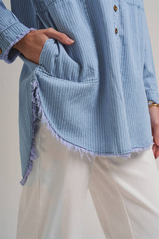 The Blue Skies Striped Denim Shirt-BON-Summit Lane Boutique, Women's Apparel and Gifts located in Grand Rapids, MI