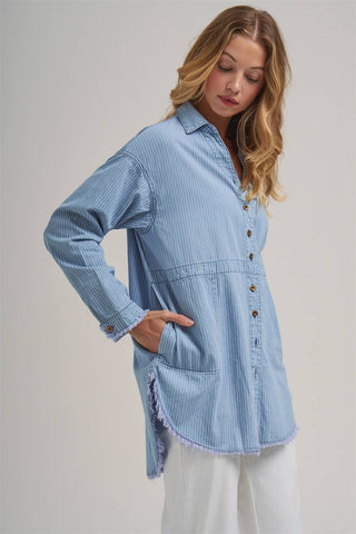The Blue Skies Striped Denim Shirt-BON-Summit Lane Boutique, Women's Apparel and Gifts located in Grand Rapids, MI