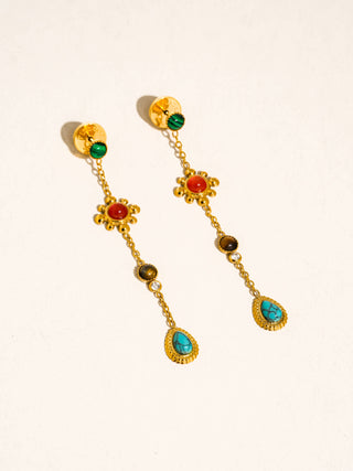 Bellevie 18K Gold Non-Tarnish Boho Gemstone Drop Earrings-Earrings-Flânerie by MAIQ-Summit Lane Boutique, Women's Apparel and Gifts located in Grand Rapids, MI