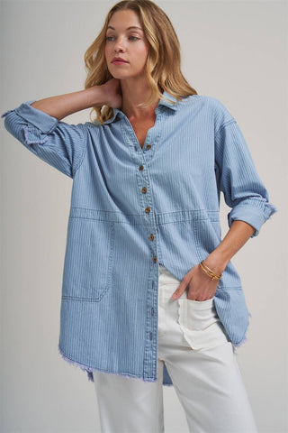 The Blue Skies Striped Denim Shirt-BON-Summit Lane Boutique, Women's Apparel and Gifts located in Grand Rapids, MI