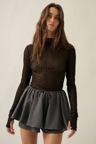 Dotted Mesh Mock Neck Top-Long Sleeves-Promesa USA-Summit Lane Boutique, Women's Apparel and Gifts located in Grand Rapids, MI