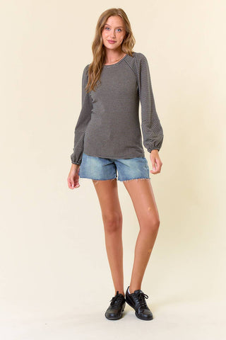 Winnie Bubble Sleeve Top-Long Sleeves-Doe and Rae-Summit Lane Boutique, Women's Apparel and Gifts located in Grand Rapids, MI