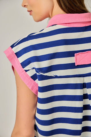 Portside Stripe Polo Tee-Short Sleeves-Mystree-Summit Lane Boutique, Women's Apparel and Gifts located in Grand Rapids, MI