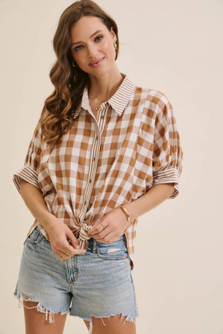 Ellie Gingham Shirt-Short Sleeves-in february-Summit Lane Boutique, Women's Apparel and Gifts located in Grand Rapids, MI