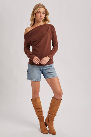 Denise Off Shoulder Top-Long Sleeves-Bluivy-Summit Lane Boutique, Women's Apparel and Gifts located in Grand Rapids, MI