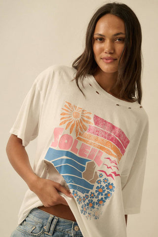 Soleil Beach Distressed Oversize Graphic Tee-Promesa USA-Summit Lane Boutique, Women's Apparel and Gifts located in Grand Rapids, MI