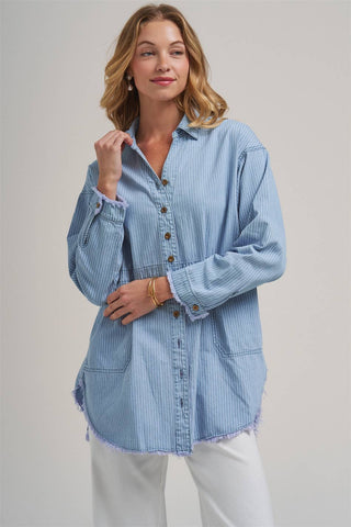 The Blue Skies Striped Denim Shirt-BON-Summit Lane Boutique, Women's Apparel and Gifts located in Grand Rapids, MI
