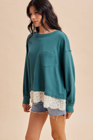 The Hallie Lace Trim Top-Long Sleeves-In Loom-Summit Lane Boutique, Women's Apparel and Gifts located in Grand Rapids, MI