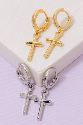 Secret Box Gold Dipped Cross Charm Hoop Earrings