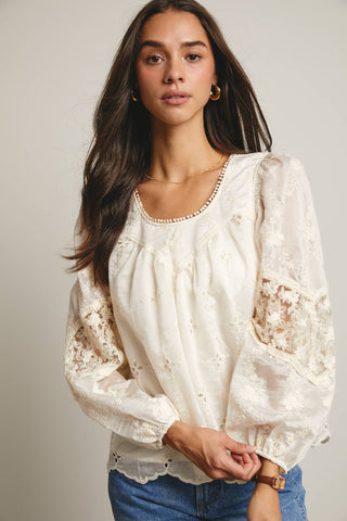 Bailey Embroidered Lace Blouse-Blouse-Forte-Summit Lane Boutique, Women's Apparel and Gifts located in Grand Rapids, MI