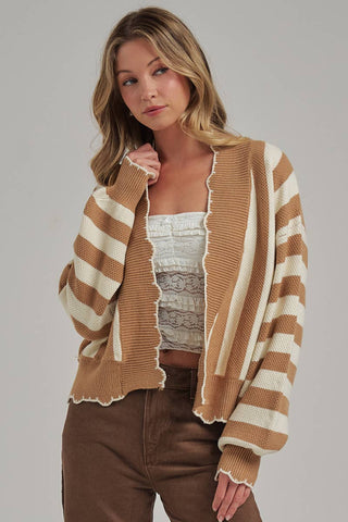 The Marlowe Scalloped Stripe Cardigan-Cardigans-BON-Summit Lane Boutique, Women's Apparel and Gifts located in Grand Rapids, MI