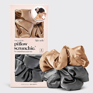 Satin Sleep Pillow Scrunchies - Charcoal/Gold-Hair Accessories-KITSCH-Summit Lane Boutique, Women's Apparel and Gifts located in Grand Rapids, MI