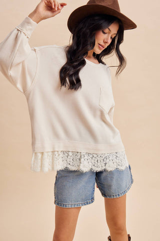 The Hallie Lace Trim Top-Long Sleeves-In Loom-Summit Lane Boutique, Women's Apparel and Gifts located in Grand Rapids, MI