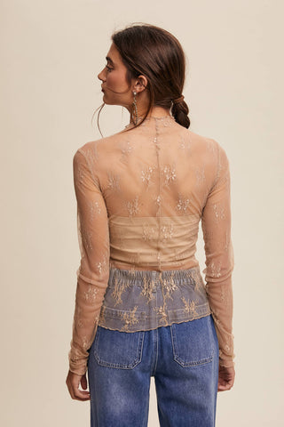 Sheer Lace Long-Sleeve Top-Long Sleeves-Listicle-Summit Lane Boutique, Women's Apparel and Gifts located in Grand Rapids, MI