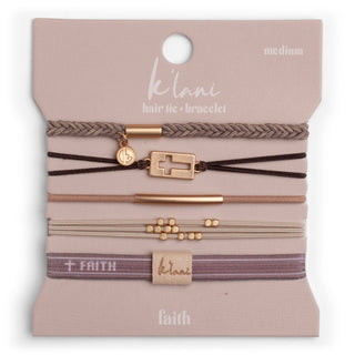 "Faith" Warm Neutrals with Gold Cross Hair Tie Bracelets-Bracelets-K'lani hair tie bracelets-Summit Lane Boutique, Women's Apparel and Gifts located in Grand Rapids, MI