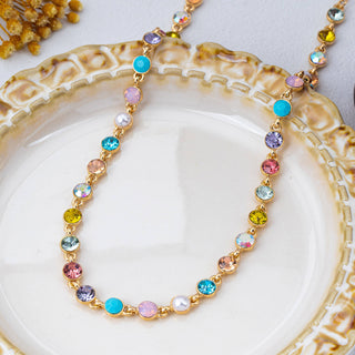 Multi Color Crystal & Pearl Tennis-Style Necklace | 80N93257-JOSSLYN by wall to wall-Summit Lane Boutique, Women's Apparel and Gifts located in Grand Rapids, MI