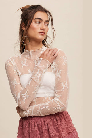 Sheer Lace Long-Sleeve Top-Long Sleeves-Listicle-Summit Lane Boutique, Women's Apparel and Gifts located in Grand Rapids, MI