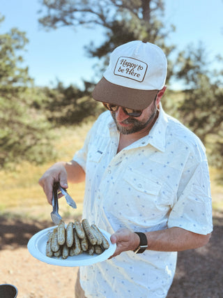 Cotton Snapback Hat | Happy To Be Here-Hats-Trek Light-Summit Lane Boutique, Women's Apparel and Gifts located in Grand Rapids, MI