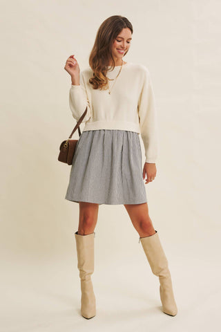 EASY COFFEE DATE BACK RIBBON TWOFER MINI SWEATER DRESS