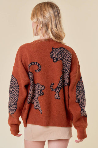 TIGER PRINTED SWEATER CARDIGAN-Cardigans-Doe and Rae-Summit Lane Boutique, Women's Apparel and Gifts located in Grand Rapids, MI