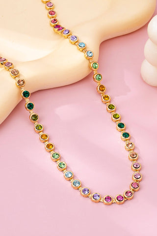 Rainbow Bezel-Set Gemstone Tennis Necklace-Necklaces-JOSSLYN by wall to wall-Summit Lane Boutique, Women's Apparel and Gifts located in Grand Rapids, MI