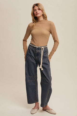 Semi Sheer Textured Lace Long-Sleeve Layering Top-Listicle-Summit Lane Boutique, Women's Apparel and Gifts located in Grand Rapids, MI