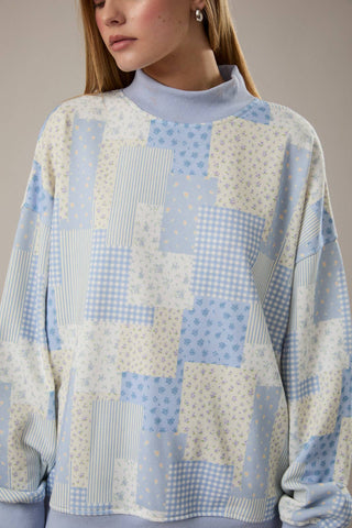 Cora Patchwork Mock Neck-Sweatshirt-LE LIS-Summit Lane Boutique, Women's Apparel and Gifts located in Grand Rapids, MI