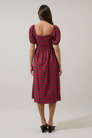 Arvada Plaid Alessi Puff Sleeve Midi Dress-Dresses-Sugarlips-Summit Lane Boutique, Women's Apparel and Gifts located in Grand Rapids, MI