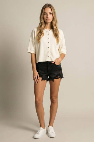 The Everyday Edit Button Down Knit Top-Cardigans-Doe and Rae-Summit Lane Boutique, Women's Apparel and Gifts located in Grand Rapids, MI