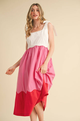 SCALLOPED COLOR BLOCK MIDI DRESS-Dresses-&MERCI-Summit Lane Boutique, Women's Apparel and Gifts located in Grand Rapids, MI
