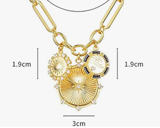 8 Point Wheel Medallion & Sun Charm Lariat Coin Necklace -Necklaces-HoopLa Style-Summit Lane Boutique, Women's Apparel and Gifts located in Grand Rapids, MI