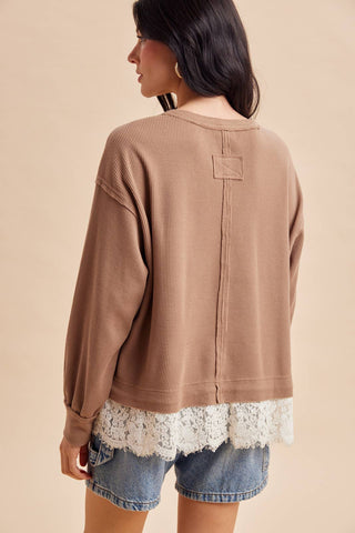 The Hallie Lace Trim Top-Long Sleeves-In Loom-Summit Lane Boutique, Women's Apparel and Gifts located in Grand Rapids, MI