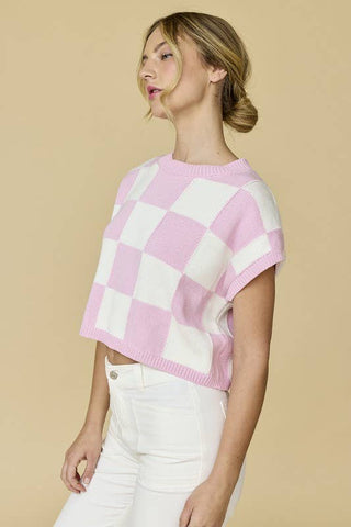 Hannah Loose Fit Checker Knit Top-Short Sleeves-Papermoon-Summit Lane Boutique, Women's Apparel and Gifts located in Grand Rapids, MI