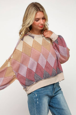 Reese Argyle Sweater-Long Sleeves-Kori America-Summit Lane Boutique, Women's Apparel and Gifts located in Grand Rapids, MI