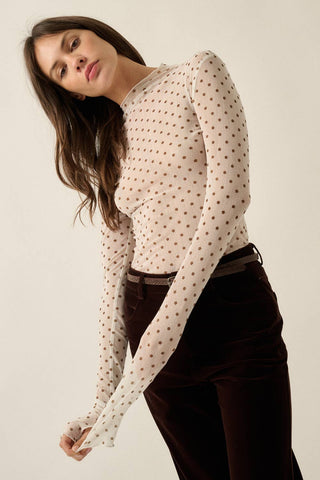 Dotted Mesh Mock Neck Top-Long Sleeves-Promesa USA-Summit Lane Boutique, Women's Apparel and Gifts located in Grand Rapids, MI