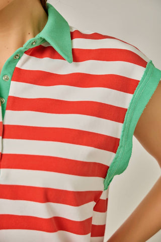 Portside Stripe Polo Tee-Short Sleeves-Mystree-Summit Lane Boutique, Women's Apparel and Gifts located in Grand Rapids, MI