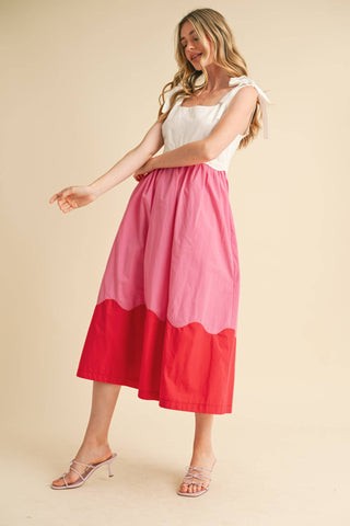 SCALLOPED COLOR BLOCK MIDI DRESS-Dresses-&MERCI-Summit Lane Boutique, Women's Apparel and Gifts located in Grand Rapids, MI