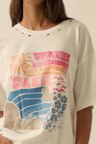 Soleil Beach Distressed Oversize Graphic Tee-Promesa USA-Summit Lane Boutique, Women's Apparel and Gifts located in Grand Rapids, MI