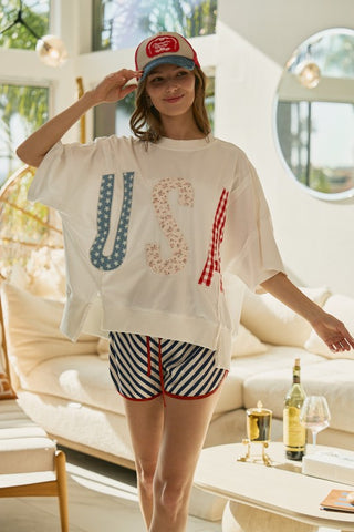 Playful Americana USA Oversized Top-Short Sleeves-LovLov-Summit Lane Boutique, Women's Apparel and Gifts located in Grand Rapids, MI