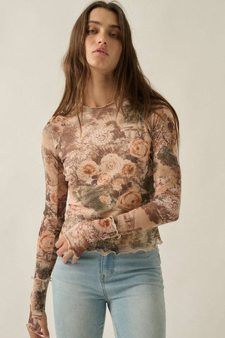 Vintage Rose Mesh Top-Long Sleeves-Promesa USA-Summit Lane Boutique, Women's Apparel and Gifts located in Grand Rapids, MI