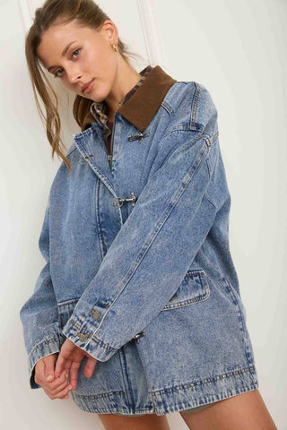 The Hudson Cord Collar Denim Jacket-Jacket-J.O.A-Summit Lane Boutique, Women's Apparel and Gifts located in Grand Rapids, MI