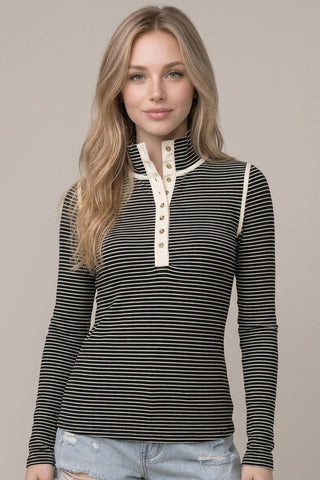 Rachel Striped Henley Top-Long Sleeve Shirt-Doe and Rae-Summit Lane Boutique, Women's Apparel and Gifts located in Grand Rapids, MI
