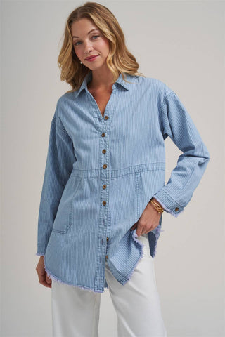The Blue Skies Striped Denim Shirt-BON-Summit Lane Boutique, Women's Apparel and Gifts located in Grand Rapids, MI