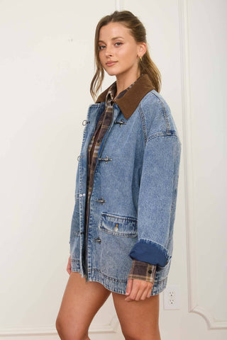 The Hudson Cord Collar Denim Jacket-Jacket-J.O.A-Summit Lane Boutique, Women's Apparel and Gifts located in Grand Rapids, MI