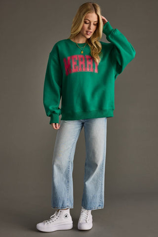 Green Merry Sweatshirt-Sweatshirt-Panache Apparel Co.-Summit Lane Boutique, Women's Apparel and Gifts located in Grand Rapids, MI