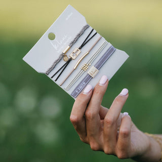 "Faith" Warm Neutrals with Gold Cross Hair Tie Bracelets-Bracelets-K'lani hair tie bracelets-Summit Lane Boutique, Women's Apparel and Gifts located in Grand Rapids, MI