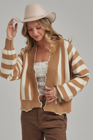 The Marlowe Scalloped Stripe Cardigan-Cardigans-BON-Summit Lane Boutique, Women's Apparel and Gifts located in Grand Rapids, MI