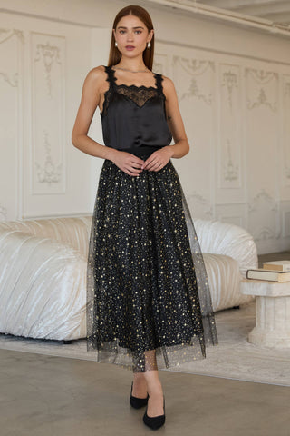 Lillian Gold Star Mesh Skirt-Skirts-SKIES ARE BLUE-Summit Lane Boutique, Women's Apparel and Gifts located in Grand Rapids, MI