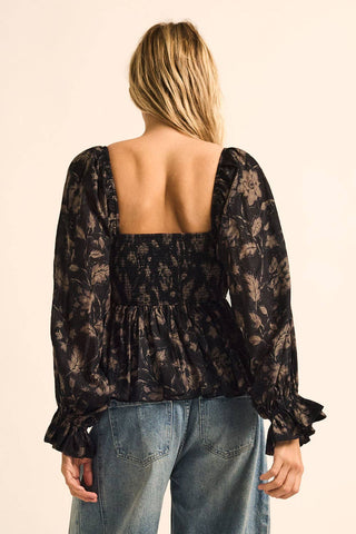 Midnight Garden Smocked Top-Blouse-Promesa USA-Summit Lane Boutique, Women's Apparel and Gifts located in Grand Rapids, MI